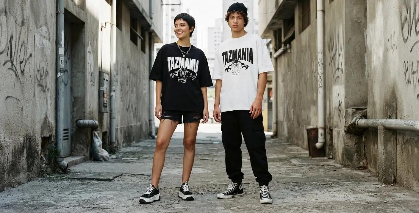 Dos personas con camisetas Tazmania